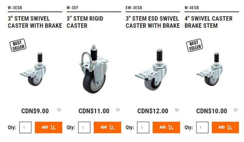 Some of the casters in our online store