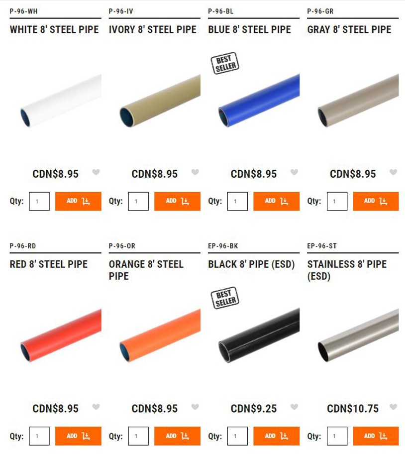 Price range and colors of Flexpipe tubes, Creform alternative