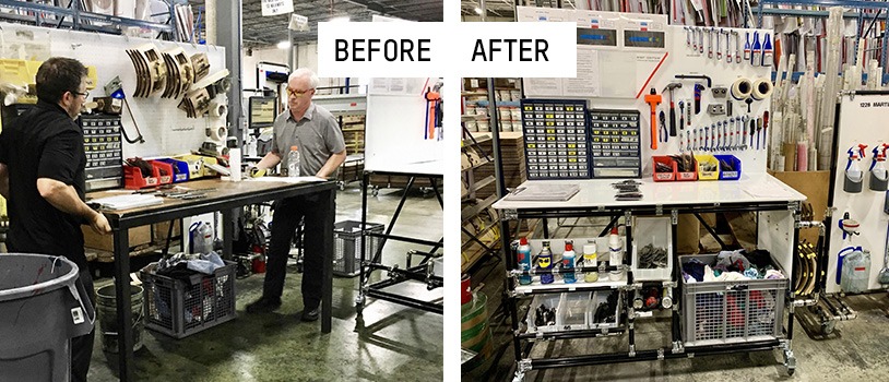 Before and after corrugated industry 5S workstation