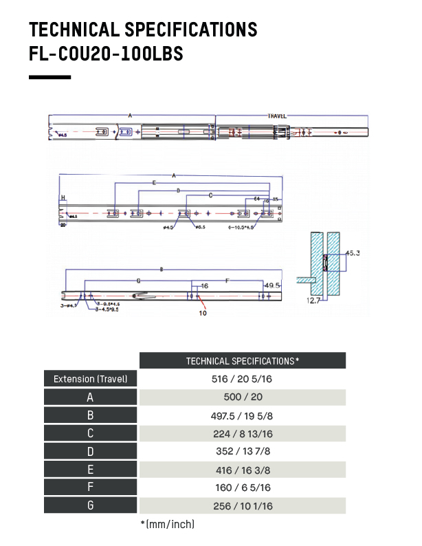 FL-COU24-100LBS - Especificaciones técnicas