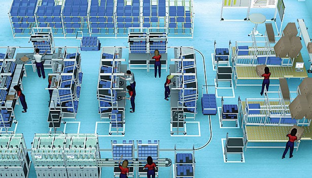 People on the production line, the workstations, and the equipment should be organized to optimize the flow and minimize waste so that productivity can be maximized. Source: Assembly Mag and Bosch Rexroth Corp People on the production line, the workstations, and the equipment should be organized to optimize the flow and minimize waste so that productivity can be maximized. Source: Assembly Mag and Bosch Rexroth Corp