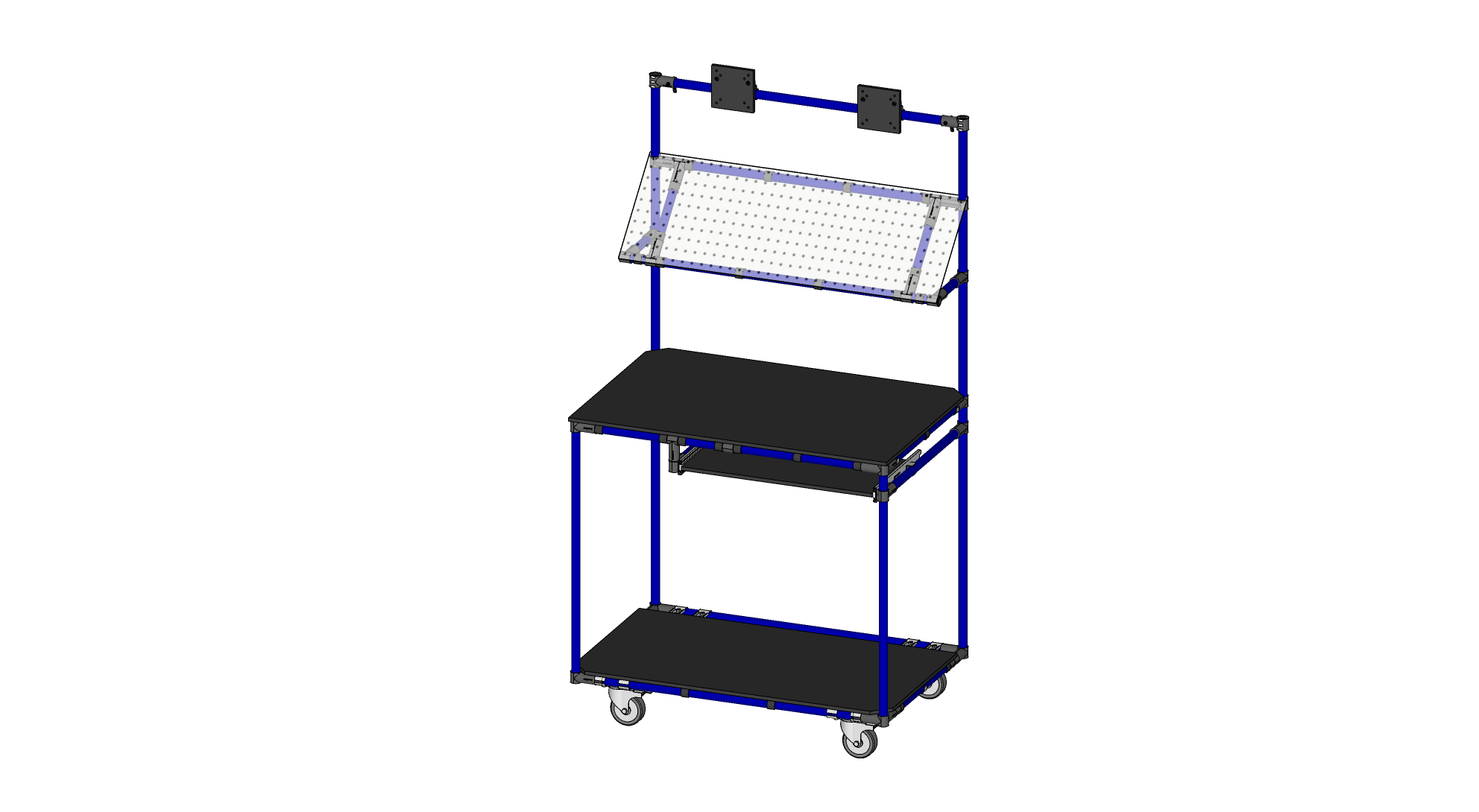 Estación de trabajo móvil con computadora y pegboard