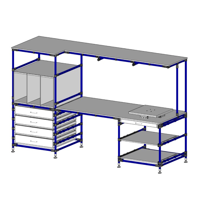 turn table workstation with drawers