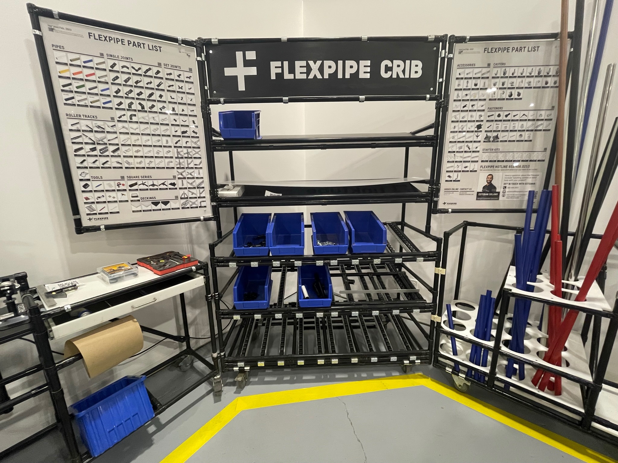 Crib area - Shelves, flowrack and kitting carts