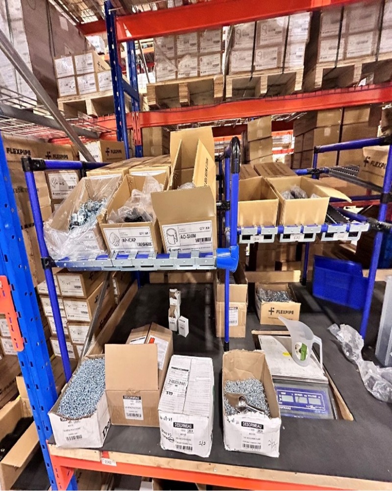 upgraded warehouse pick location for fasteners, screws, nuts, bolts, and other consumables within a warehouse.