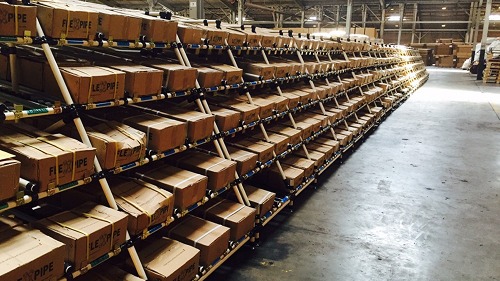 Exemple of a Flexpipe flowrack in a warehouse