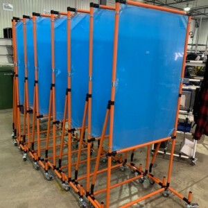 Blue boards built with orange pipes